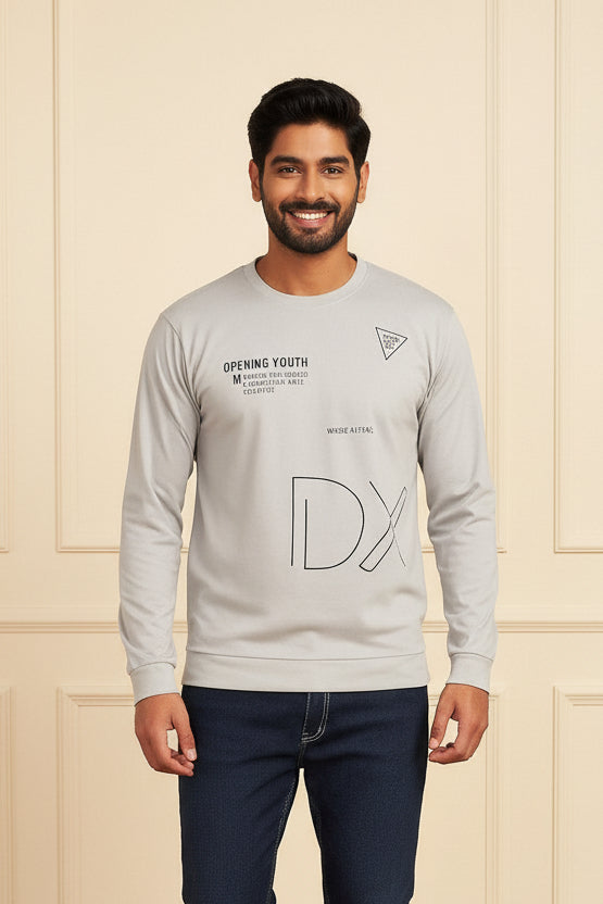 Men in Light Grey Graphic Sweatshirt
