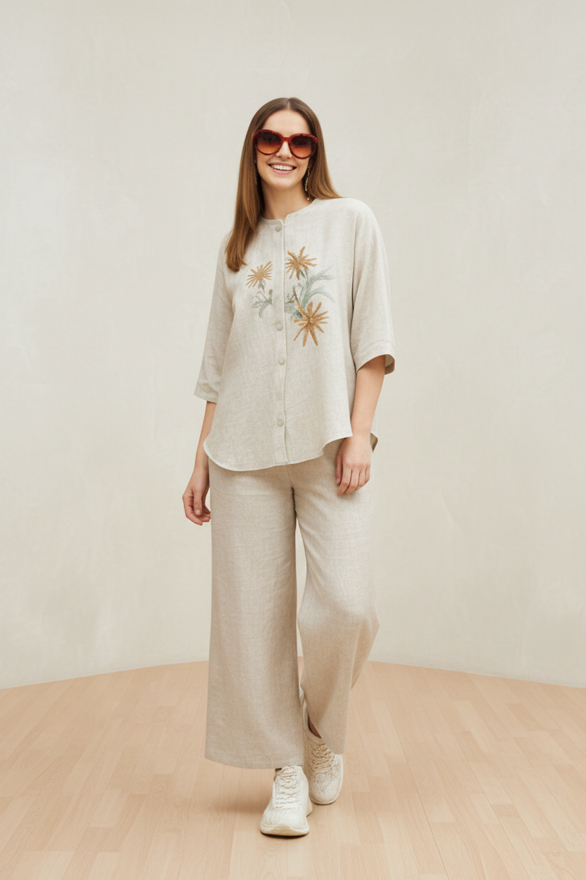 Two-Piece Relaxed Fit White Co-ord Set for Women