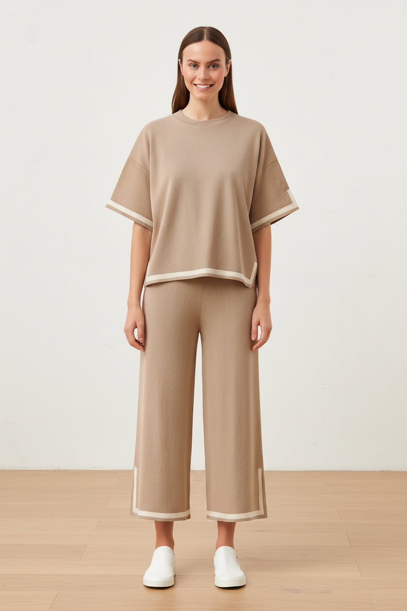 Two-Piece Relaxed Fit Tan Co-ord Set for Women