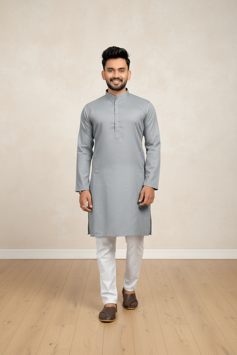 Men Solid Cotton Blend Straight Kurta