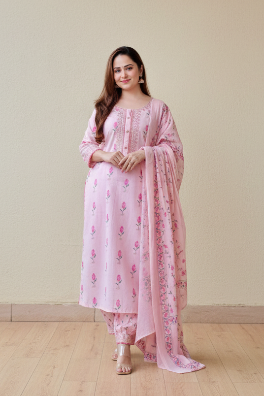 Women Light Pink Rayon Kurti with Afgani Pant