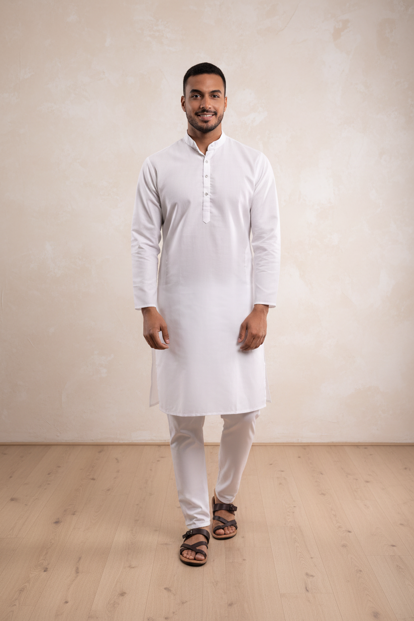 Men Solid Cotton Blend Straight Kurta