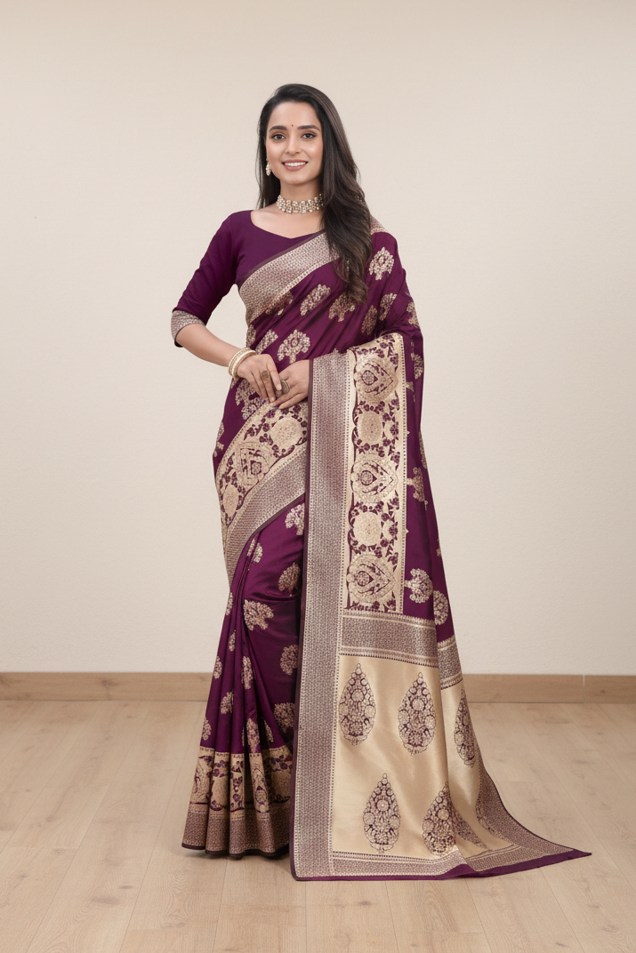 Beautiful Woven Banarasi Silk Blend Saree For Women