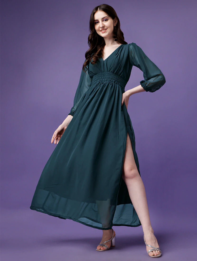 Women Fit and Flare Green Dress