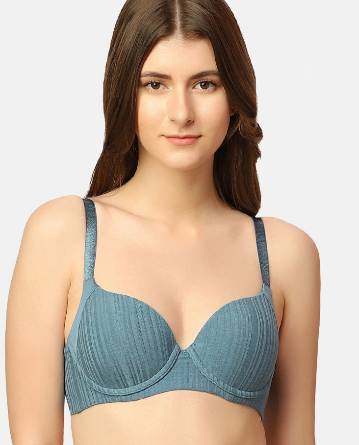 Women Striped Lightly Padded Underwired T-Shirt Bra