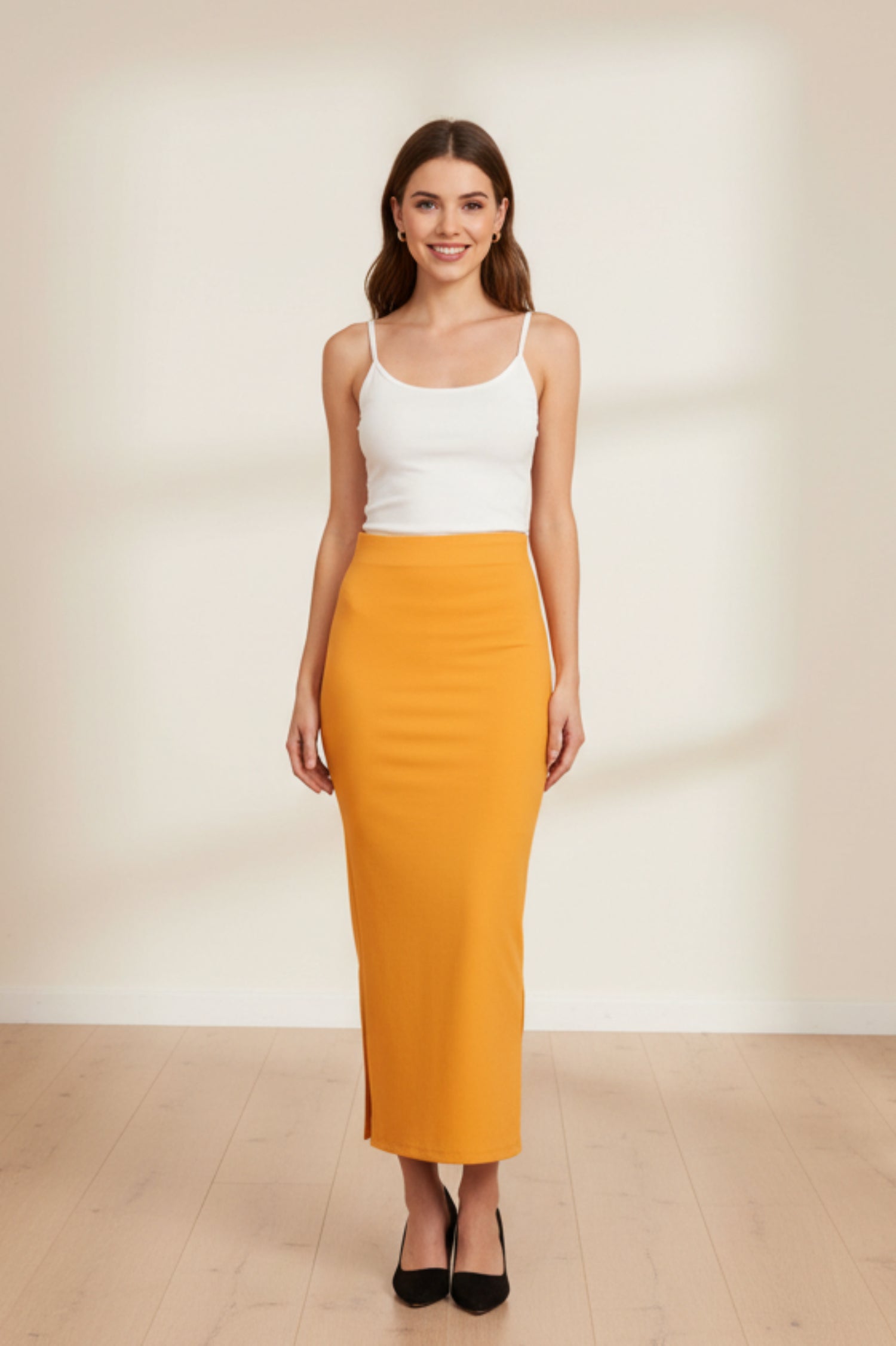 Women Mustard Lycra Saree Shapewear Petticoat