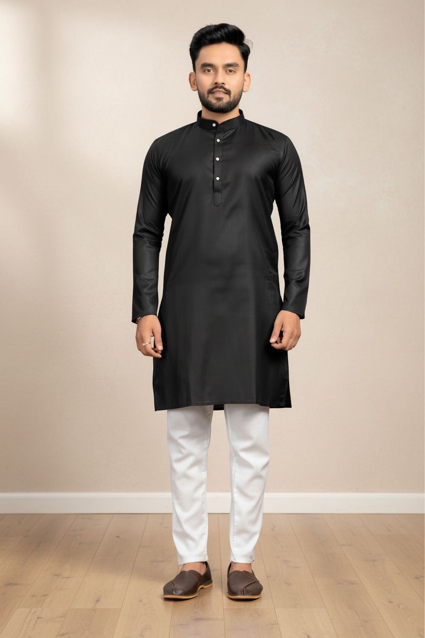 Men Solid Cotton Blend Straight Kurta