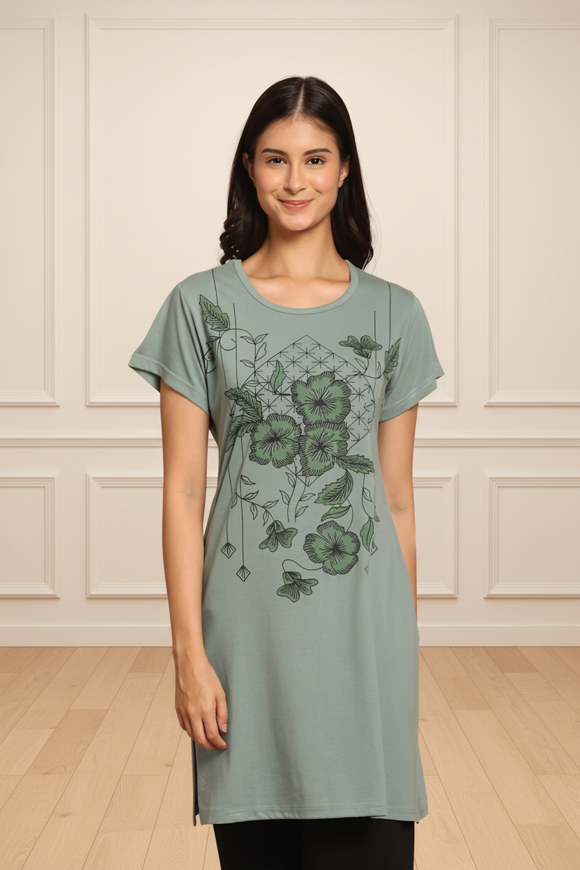 Women Floral Print Relaxed Fit Crew-Neck T-Shirt