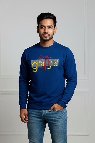 Men Graphic Print Blue Sweatshirt