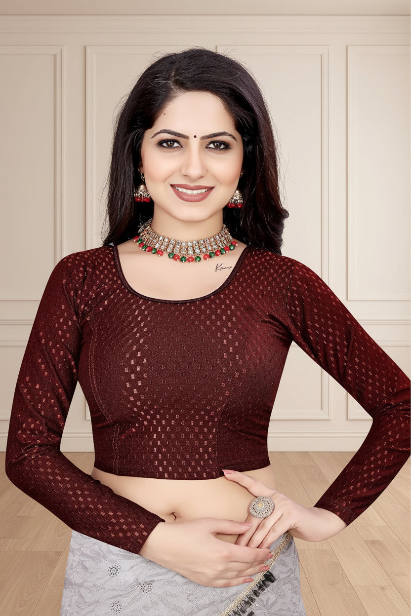 Elegant Brown Full Sleeve Readymade Saree Blouse for Women