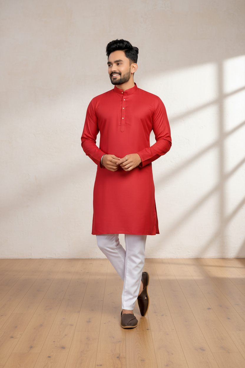 Men Solid Cotton Blend Straight Kurta