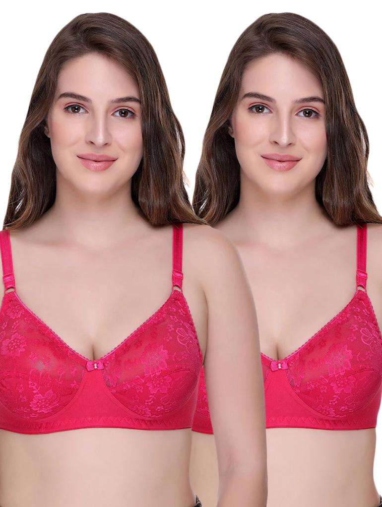 Women Pink Self-Designed Regular Bra Pack of 2