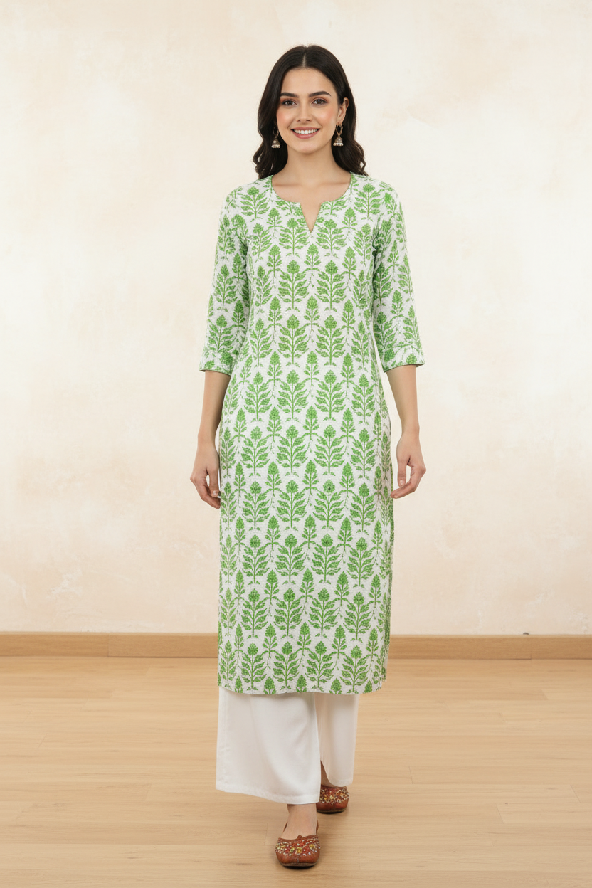 Women Floral Print Viscose Rayon Straight Kurti