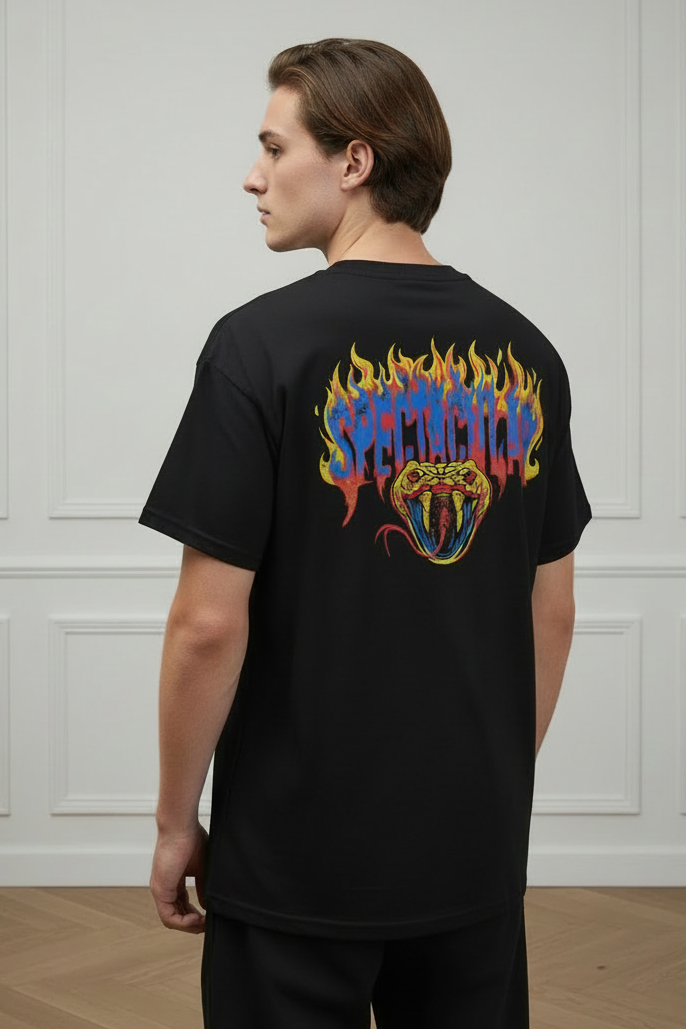 Men Snake Graphic Printed Round Neck Oversized Cotton T Shirt