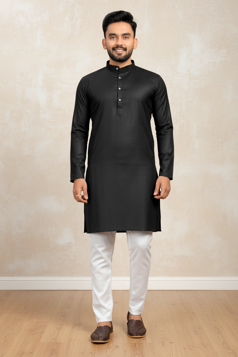 Men Solid Cotton Blend Straight Kurta
