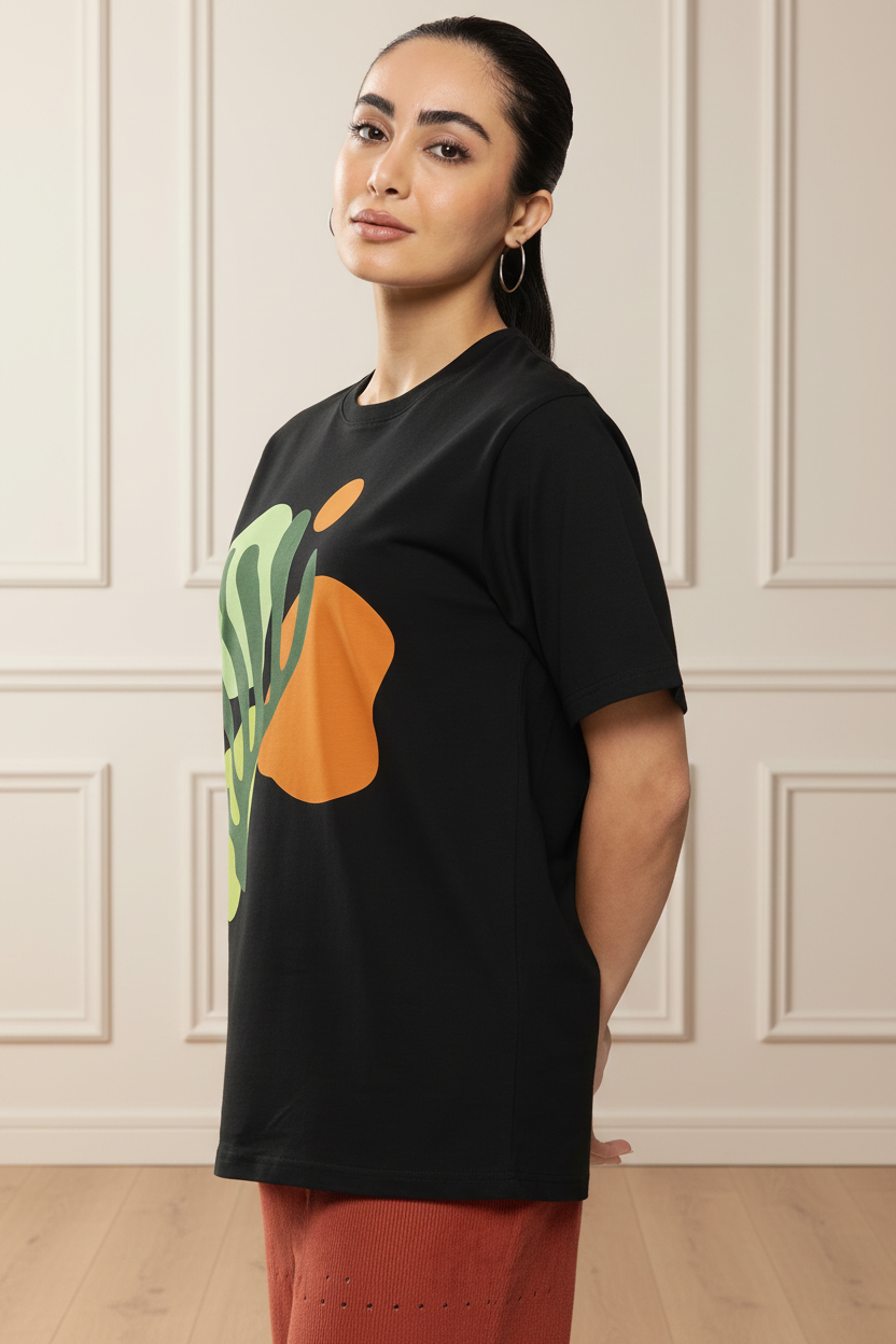 Women Graphic Print Oversized Fit Round-Neck T-Shirt