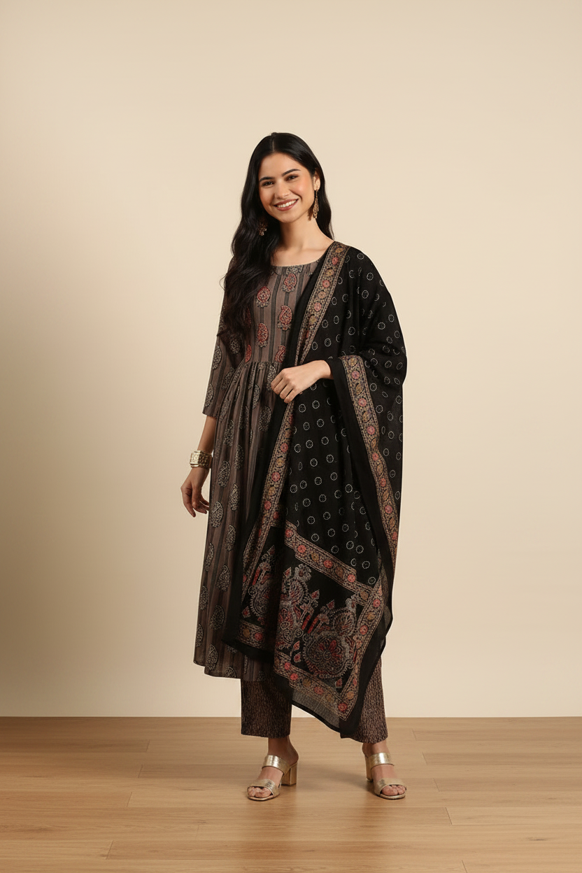 Women Printed Kurta Pant With Dupatta Suit Set