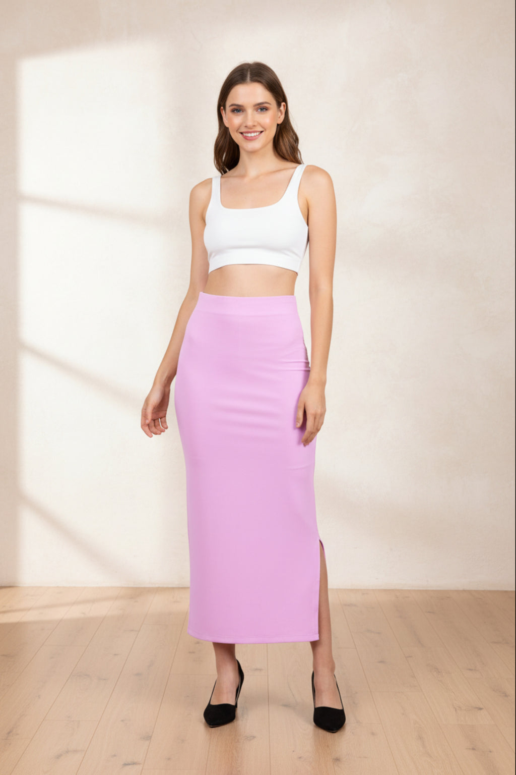 Women Baby Pink Lycra Saree Shapewear Petticoat