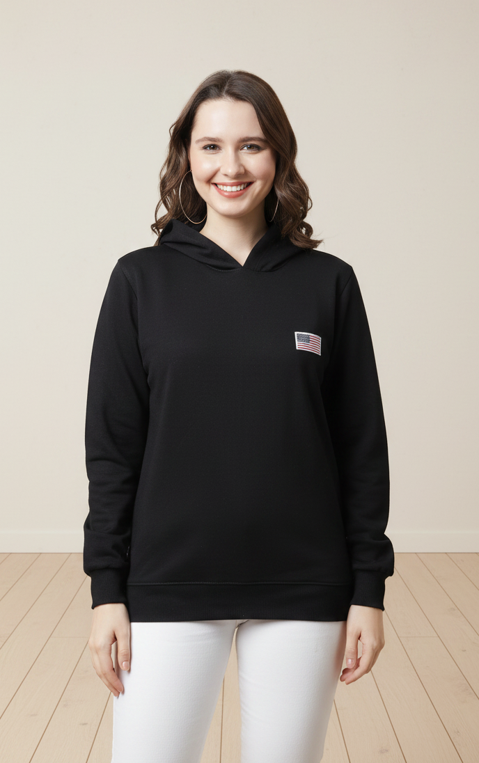 Flag Embossed Hooded Sweatshirt For Women