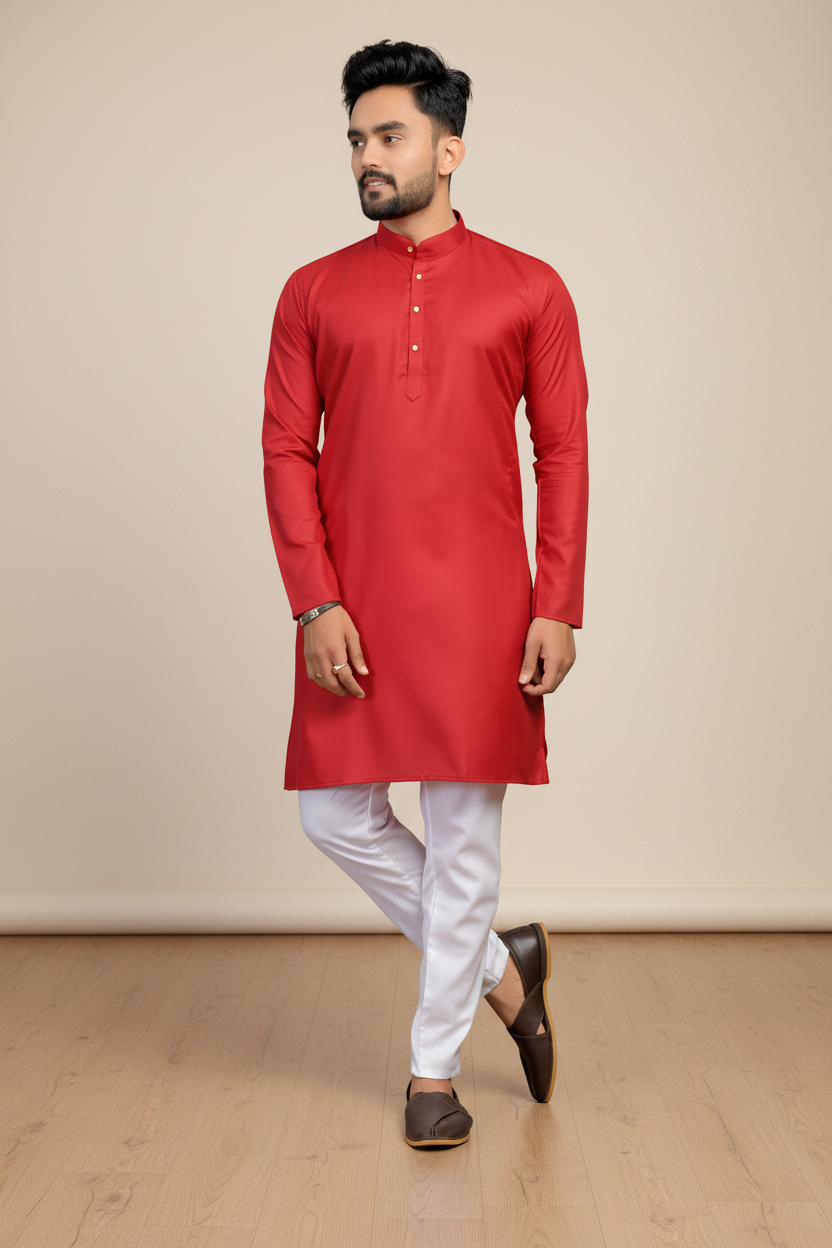 Men Solid Cotton Blend Straight Kurta