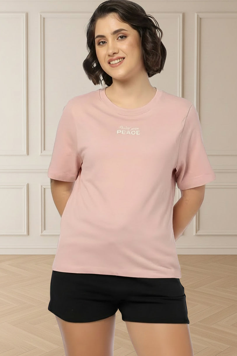 Women Oversized Cotton T-Shirt-Light Pink