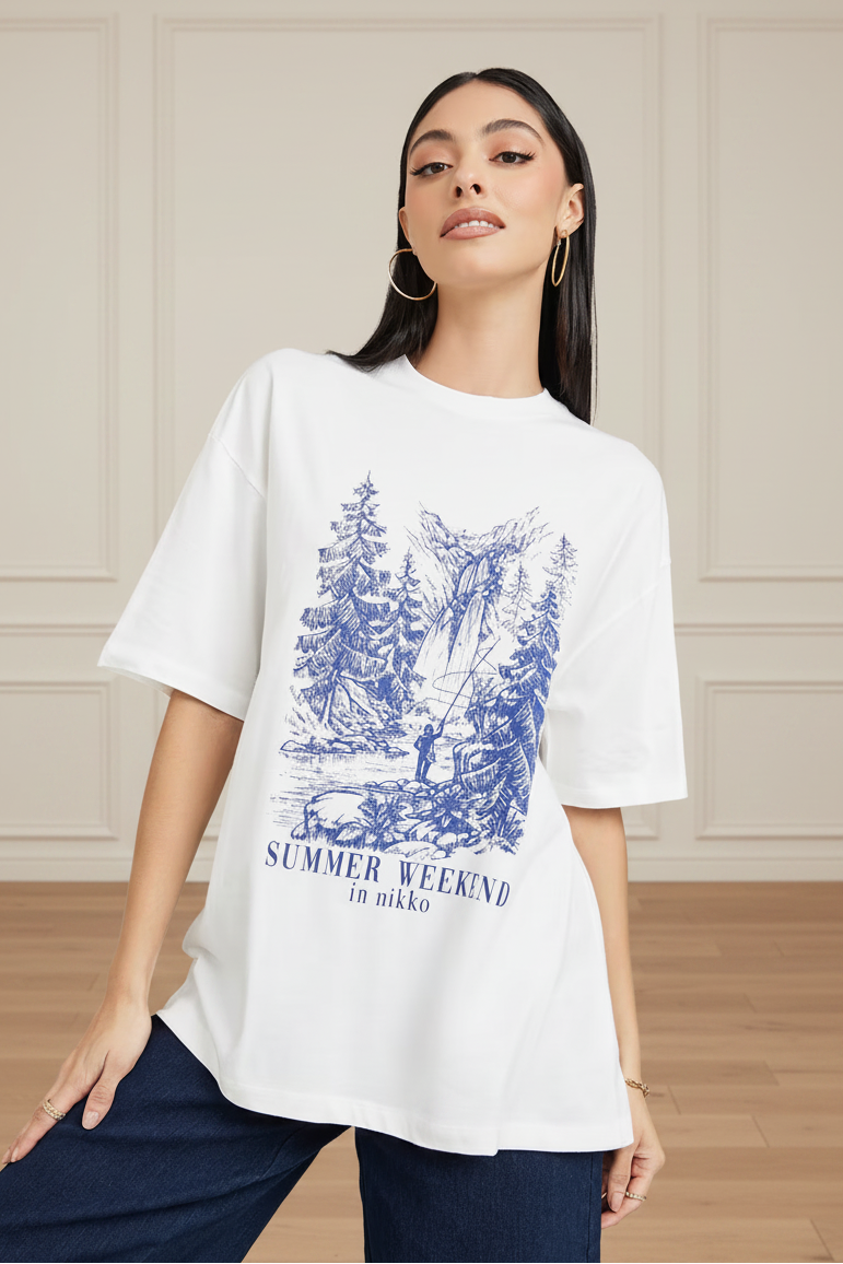 Women Typographic Print Oversized Fit Round-Neck T-Shirt
