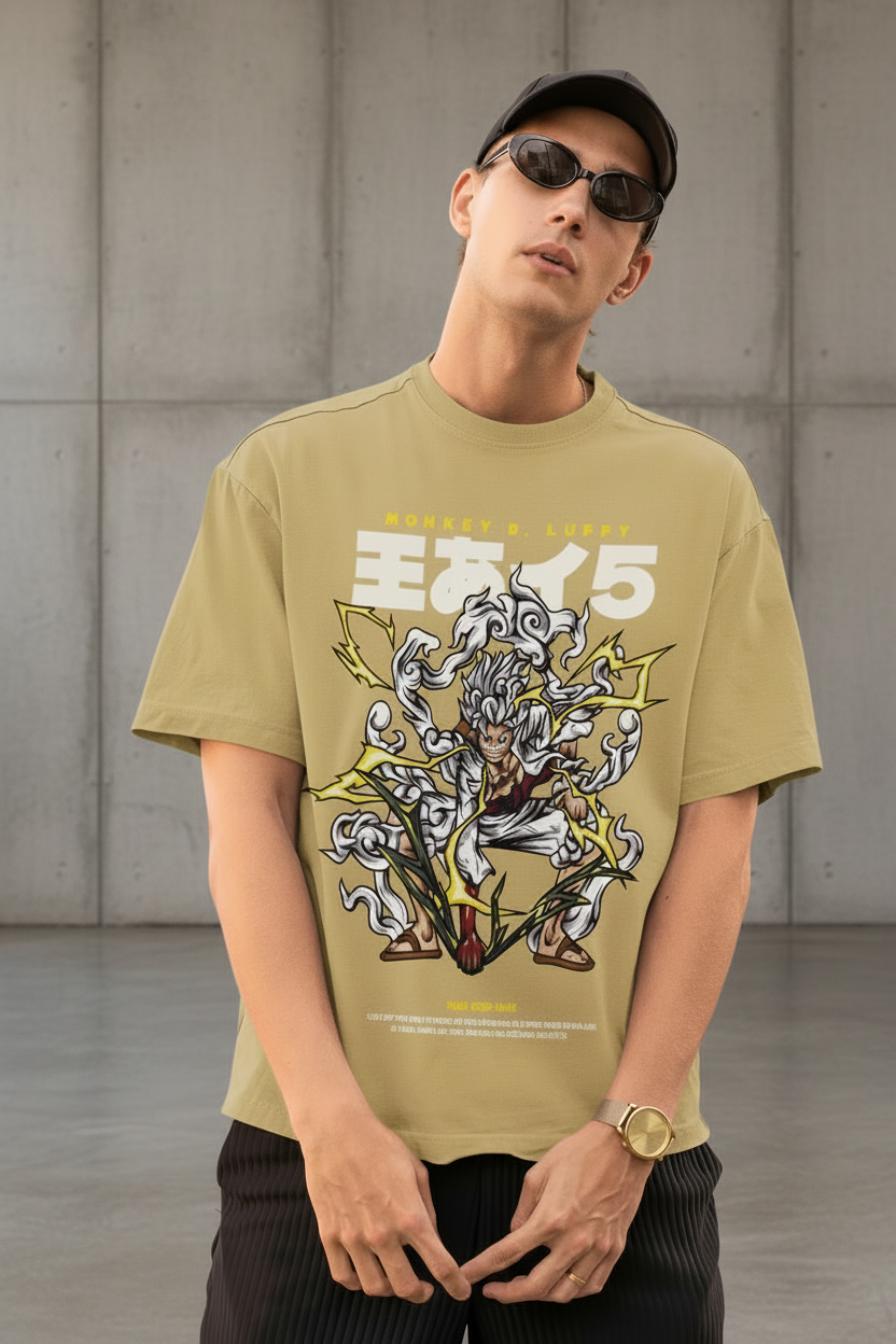 Men Anime Graphic Printed Round Neck Oversized Cotton T Shirt