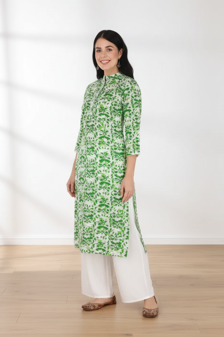 Women Floral Print Viscose Rayon Straight Kurti