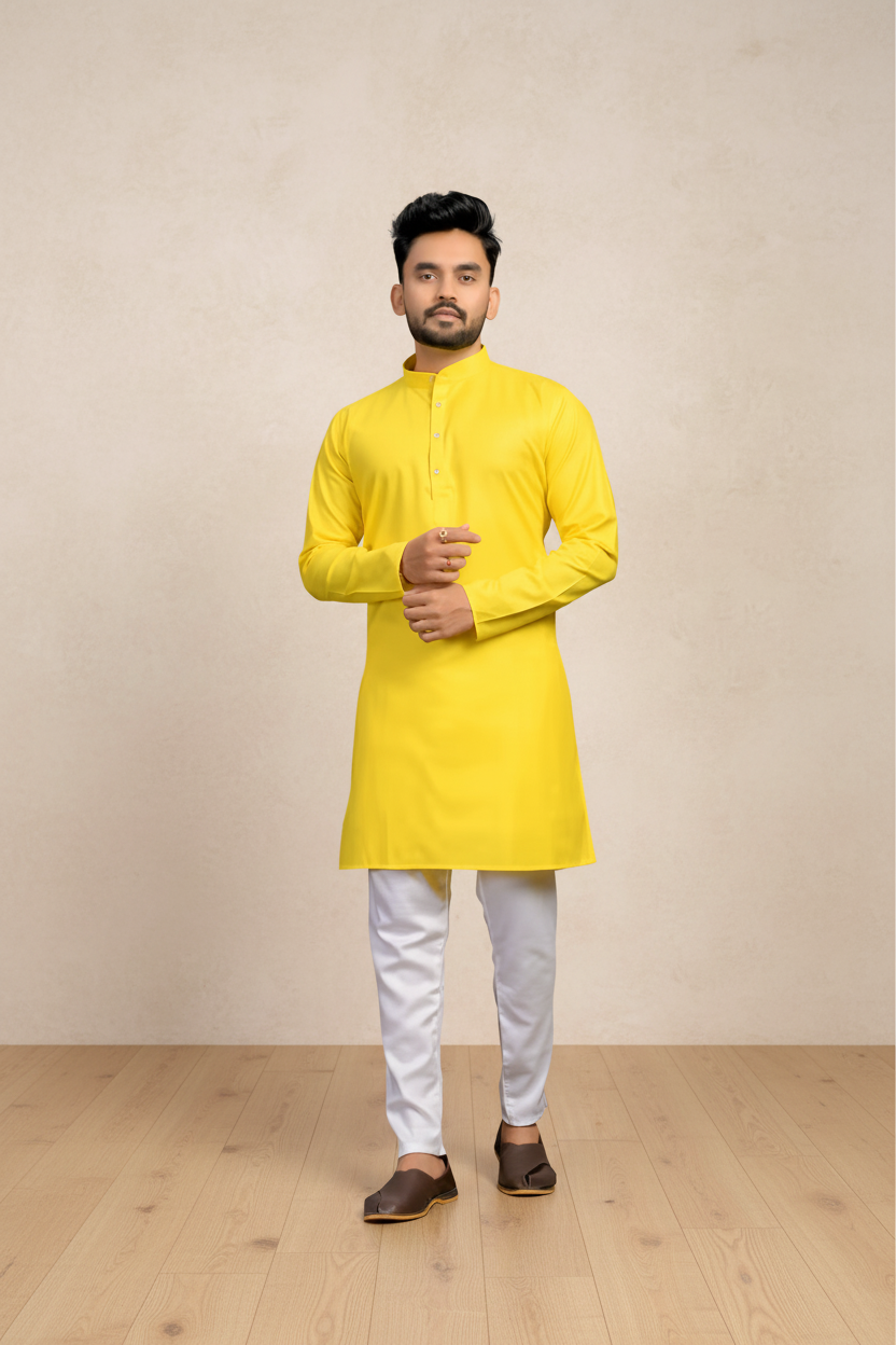 Men Solid Cotton Blend Straight Kurta