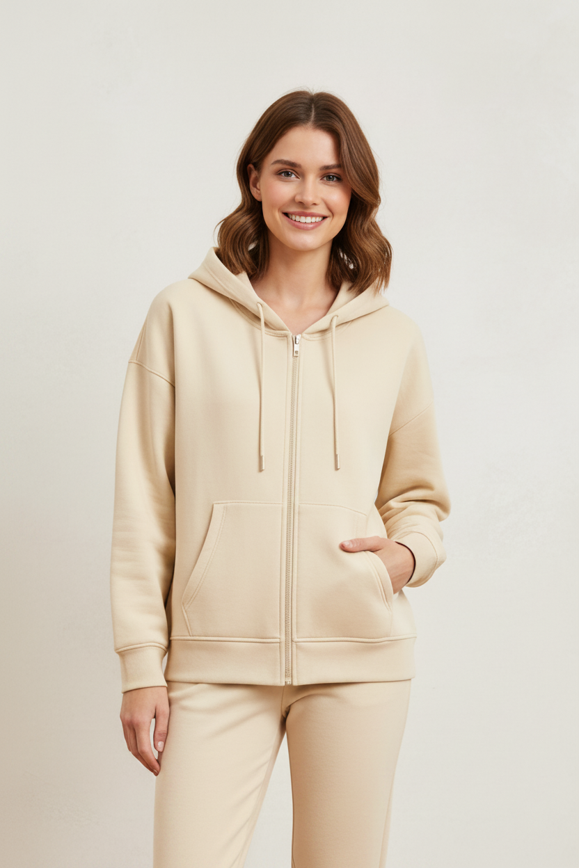 Cream Hoodie for Women with Pockets