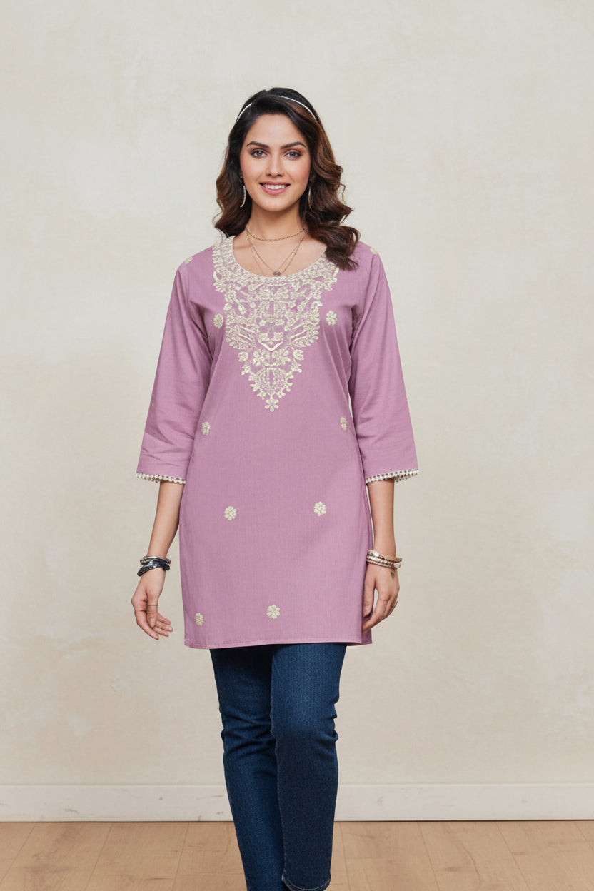 Women Cotton Neck Embroidery Tunics