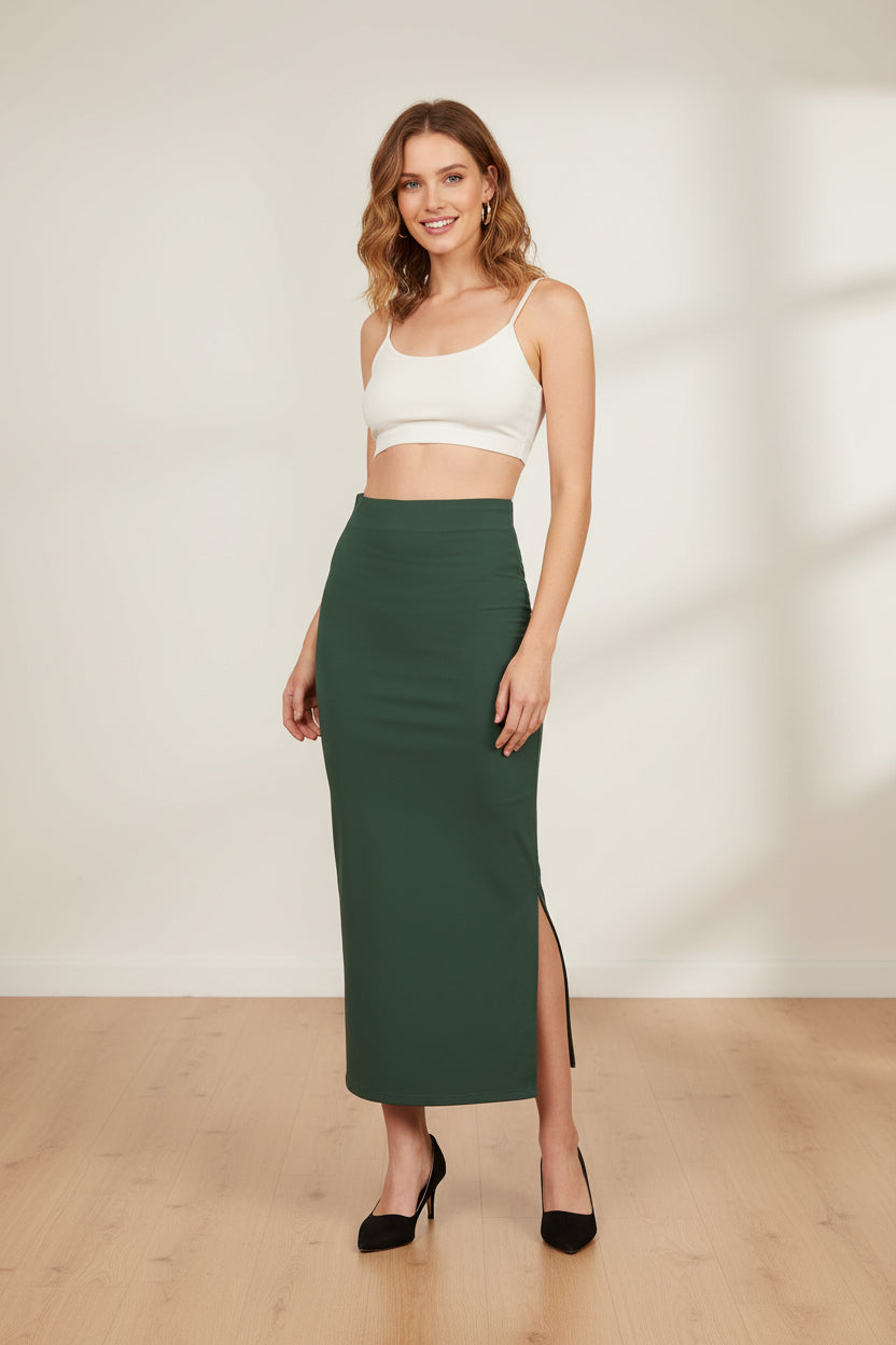 Women Dark Green Lycra Saree Shapewear Petticoat
