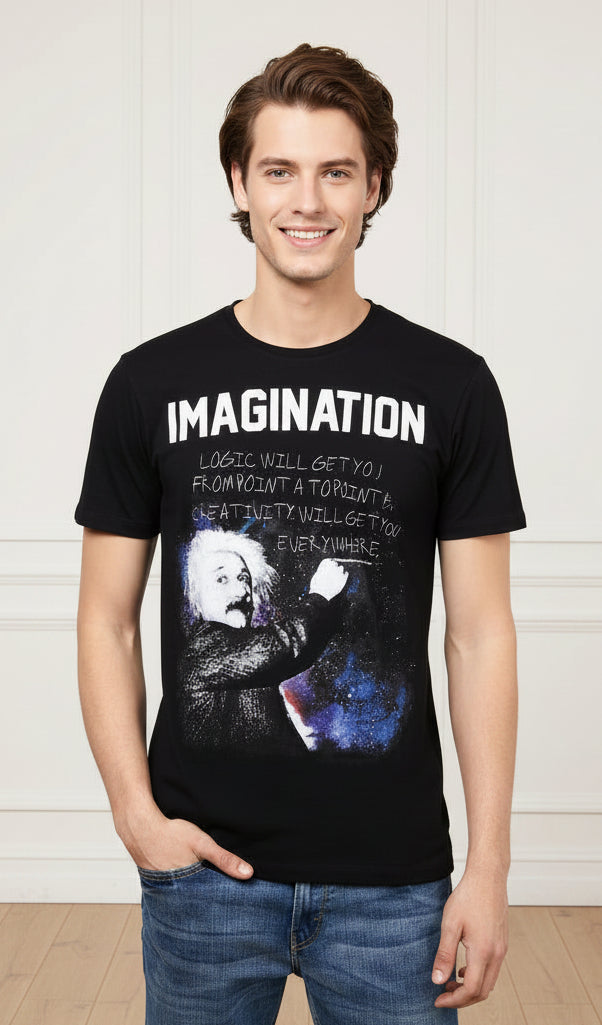 Men Graphic Einstein Black Half Sleeve Tee